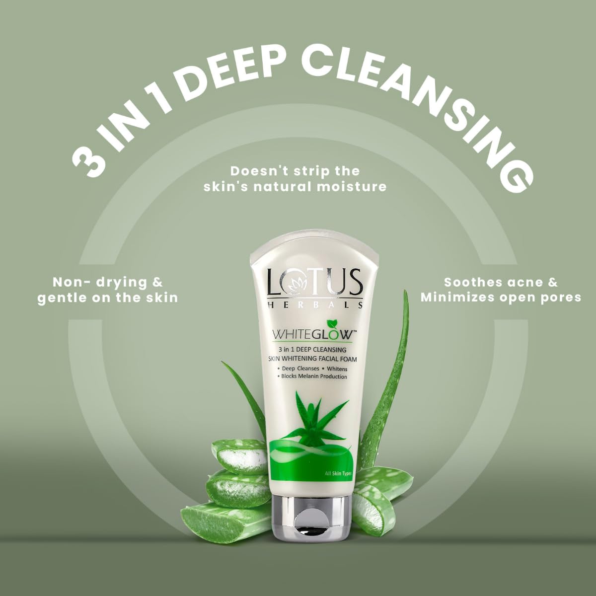 Lotus Herbals WhiteGlow 3-In-1 Deep Cleansing Skin Whitening Facial Foam (50g) - Indicrest Buy at Indicrest Image 3
