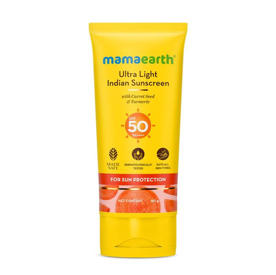 Mamaearth Ultra Light Indian Sunscreen SPF 50 PA++++ 80g Tube Buy at Indicrest