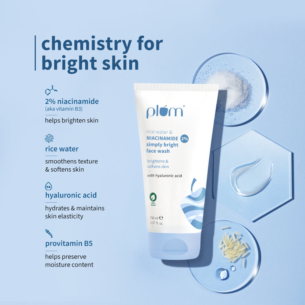 Plum 2% Niacinamide & Rice Water Face Wash | Removes 99% Impurities | Gentle & Non-Drying | Dermat-Tested, 150ml Buy at Indicrest Image 3