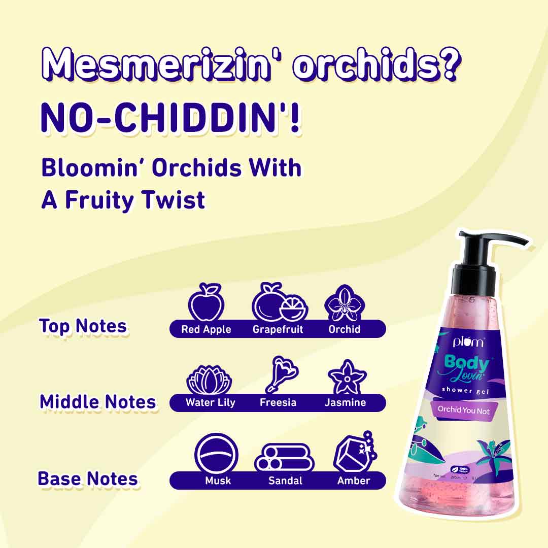 Plum Orchid You Not Shower Gel by Plum BodyLovin' | SLS-Free | Hydrating Formula | Citrusy-Floral Fragrance | Aloe-Infused Body Wash, 240ml Buy at Indicrest Image 4