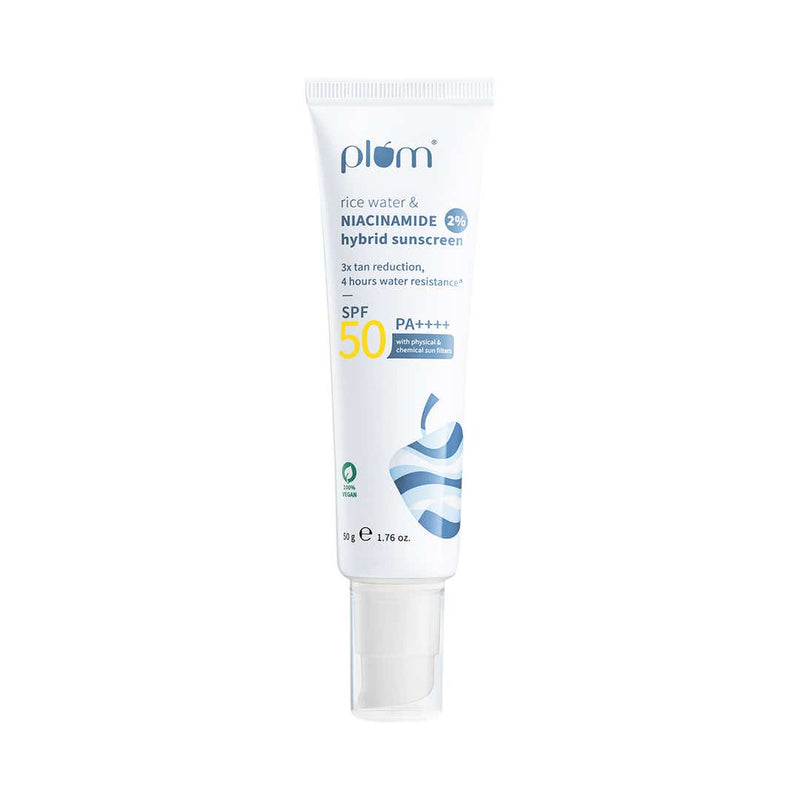 Plum 2% Niacinamide & Rice Water SPF 50 PA++++ Brightening Sunscreen | 3X Tan Reduction | 4-Hr Water Resistant | Dermat-Tested | No White Cast, 50g Buy at Indicrest