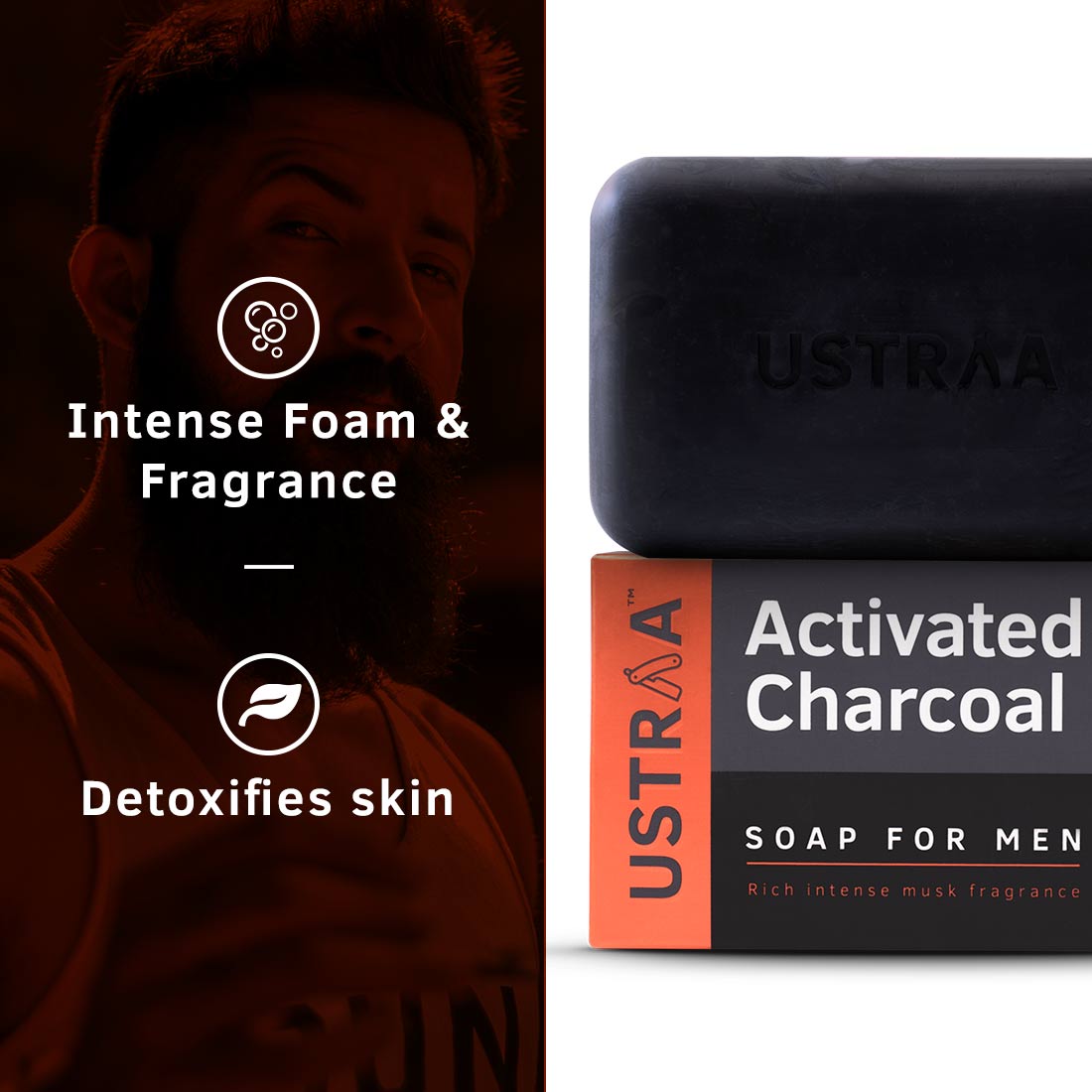 Ustraa Deo Soap For Men with Activated Charcoal, 100g Buy at Indicrest Image 2