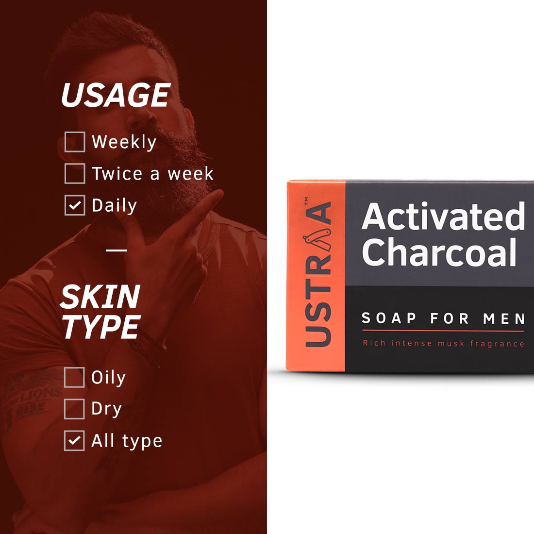 Ustraa Deo Soap For Men with Activated Charcoal, 100g Buy at Indicrest Image 5