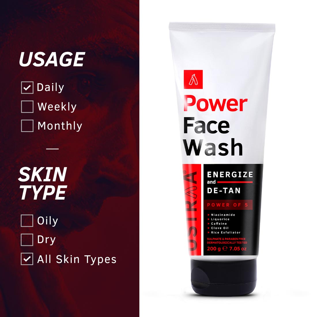 Ustraa Power Face Wash Energize and De-Tan, 200g - for Effective Tan Removal Buy at Indicrest Image 5