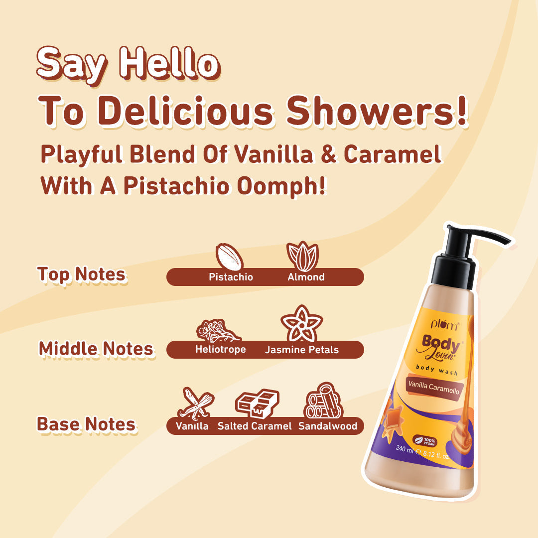 Plum Vanilla Caramello Body Wash by Plum Body Lovin' | SLS-Free | Hydrating Formula | Delicious Caramel Fragrance | Aloe-Infused Body Wash, 240ml Buy at Indicrest Image 4