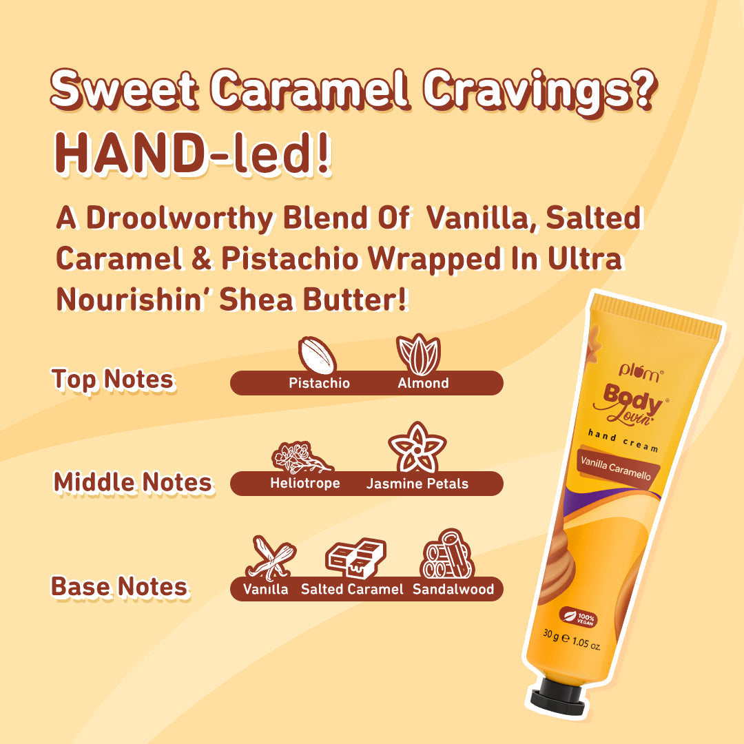 Plum Vanilla Caramello Hand Cream by Plum Body Lovin' | Ultra Moisturizing With Shea Butter | Warm Vanilla & Delicious Caramel Fragrance | Non-Greasy & Lightweight, 30g Buy at Indicrest Image 5