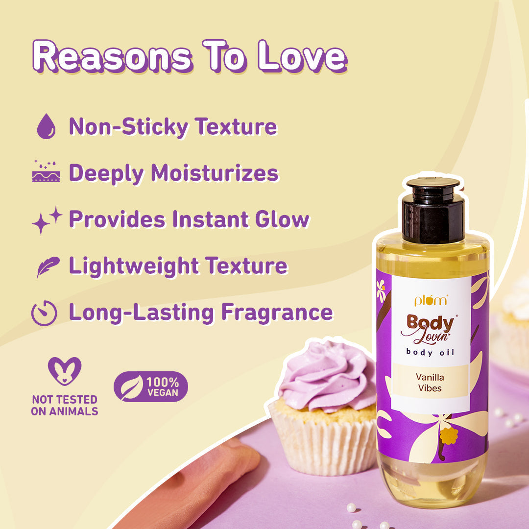 Plum Vanilla Vibes Body Oil by Plum BodyLovin' | Intense Moisture & Instant Glow | Non-Greasy & Lightweight | Nourishes Skin | Warm Vanilla Fragrance, 200ml Buy at Indicrest Image 4