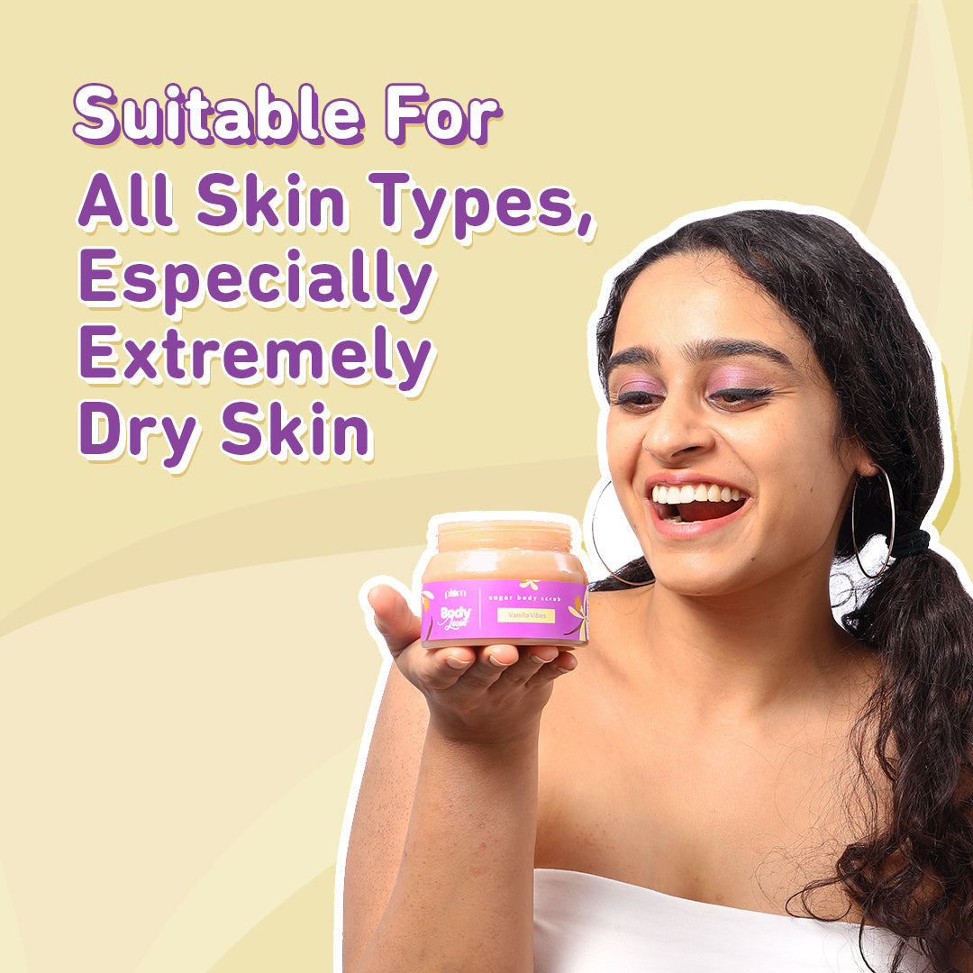 Plum Vanilla Vibes Sugar Body Scrub by Plum BodyLovin' | Exfoliates & Brightens Skin | Removes Tan | Non-Drying | Improves Skin Texture | Warm Vanilla Fragrance, 100g Buy at Indicrest Image 6