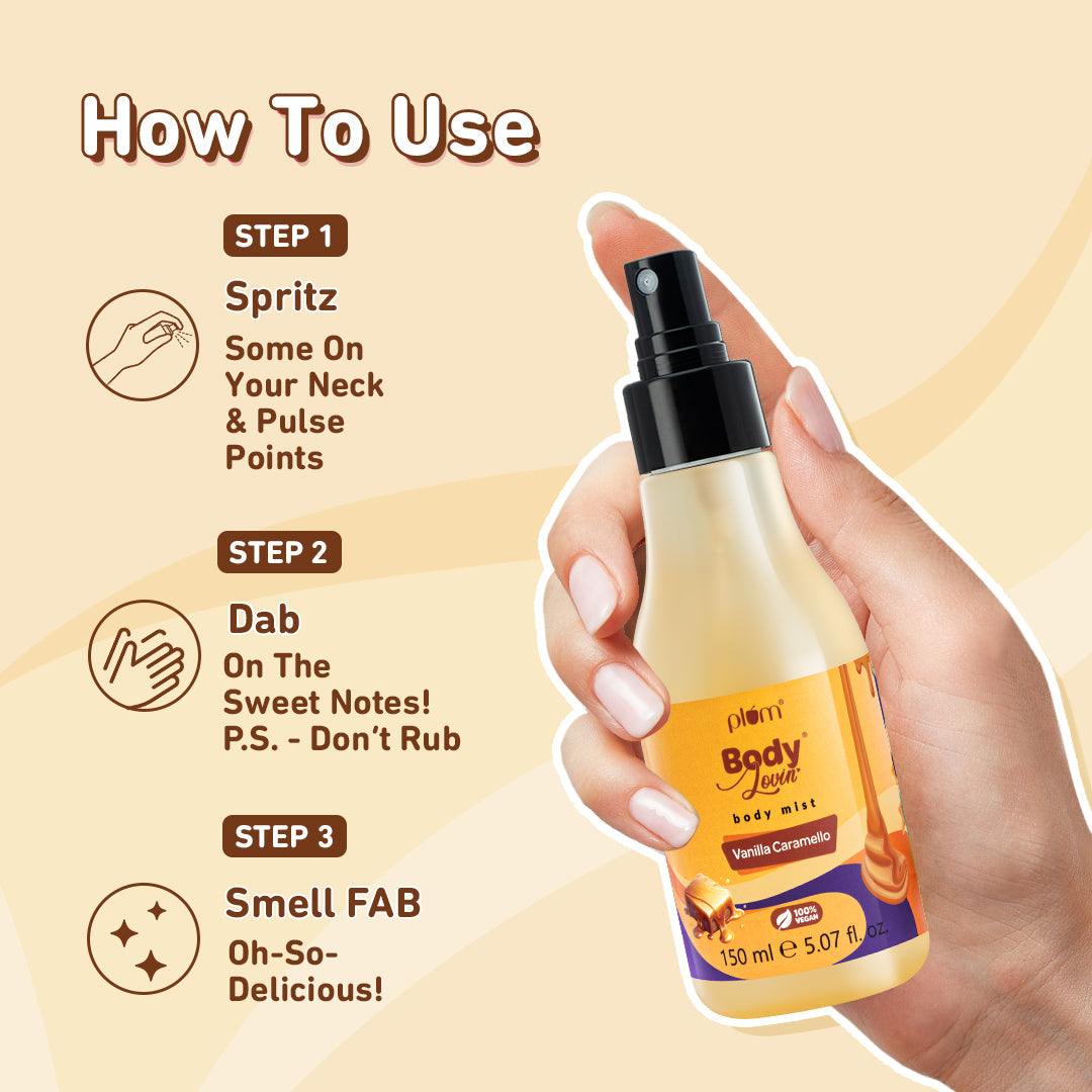 Plum Vanilla Caramello Body Mist by Plum BodyLovin' | Long Lasting |Travel-Friendly | Delicious Warm Vanilla & Caramel Fragrance | Perfume Body Spray, 150ml Buy at Indicrest Image 7