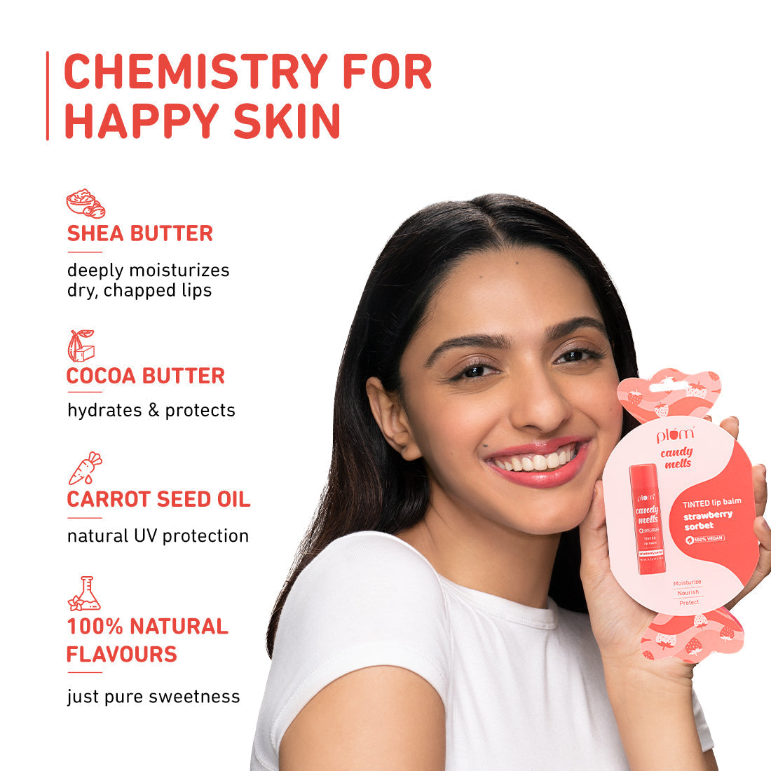 Plum Candy Melts Strawberry Sorbet Tinted Lip Balm | Nourishes & Protects | Sheer-Tint | Velvety Smooth, 4.5g Buy at Indicrest Image 4