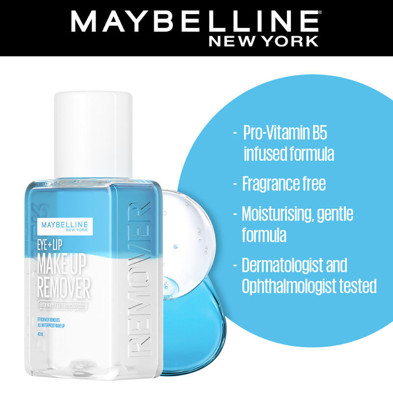 Maybelline New York Biphase Eye + Lip Makeup Remover for Waterproof Makeup, Fragrance-Free, 40ml Buy at Indicrest Image 4