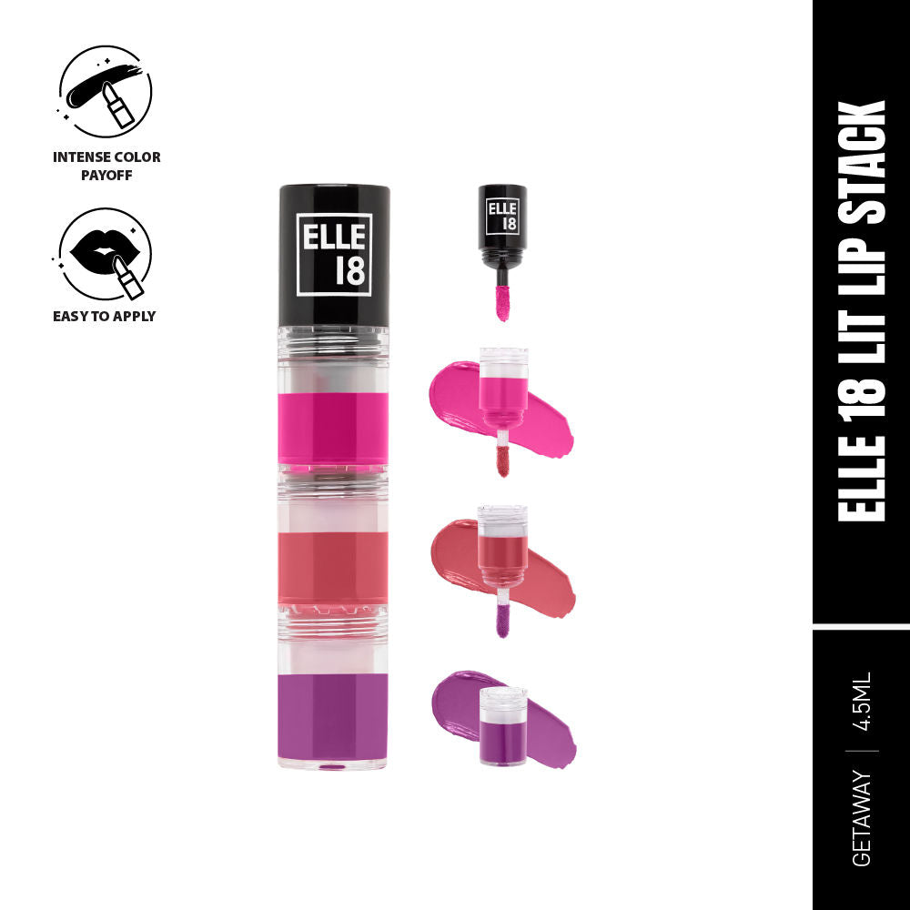 Elle 18 Lit Lip Stack 3 in 1 Liquid Lipstick, Matte Finish - Getaway, 4.5ml Buy at Indicrest