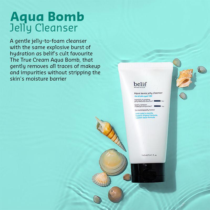 belif Aqua Bomb Jelly Cleanser - Hydrating Vegan Korean Gentle Face Wash & & Makeup Remover, 160ml