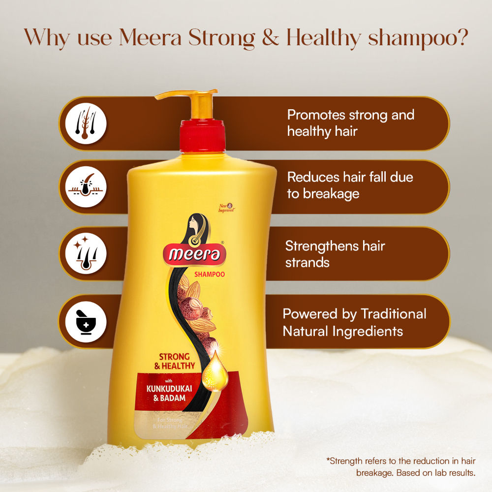 Meera Strong and Healthy Shampoo, With Goodness Of Kunkudukai and Badam, 1 Litre Buy at Indicrest Image 4
