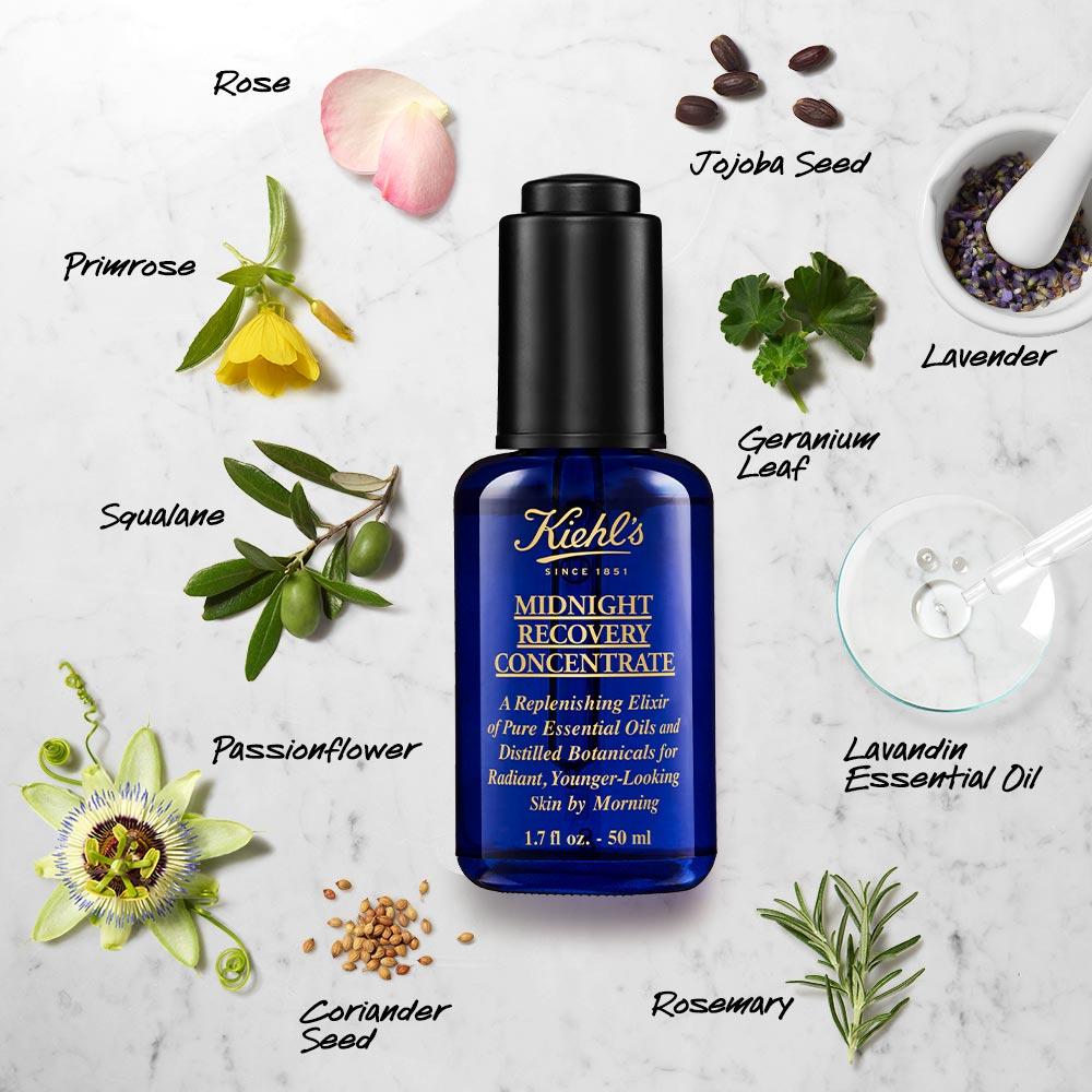Kiehl's Midnight Recovery Concentrate Serum With Botanical Oil Blend For Radiant Skin, 15ml