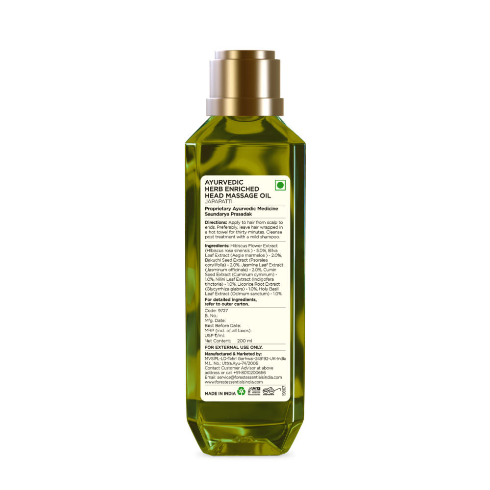 Forest Essentials Ayurvedic Herb Enriched Head Massage Oil Japapatti - Hair Oil for Dry Frizzy Hair, 200ml