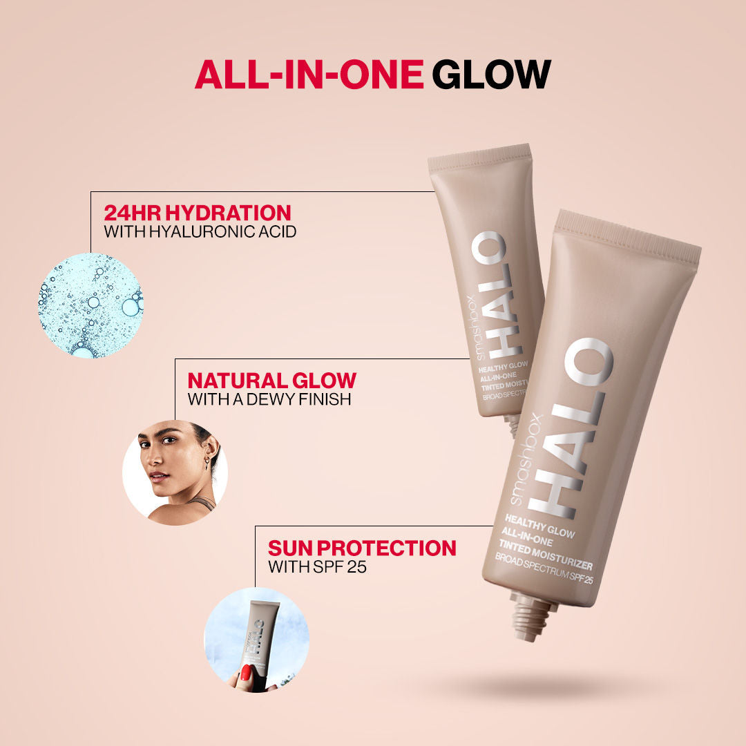 Smashbox Halo Healthy Glow All-In-One Tinted Moisturizer Foundation With SPF 25 Travel Size, Skin Tint - Light Neutral, 12ml