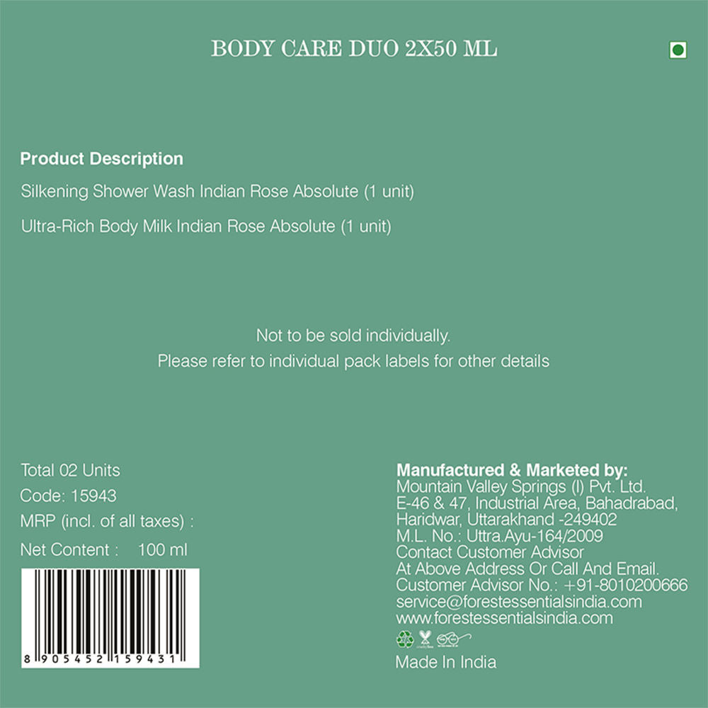 Forest Essentials Indian Rose Absolute Gift Box - Body Wash & Body Lotion, 100ml