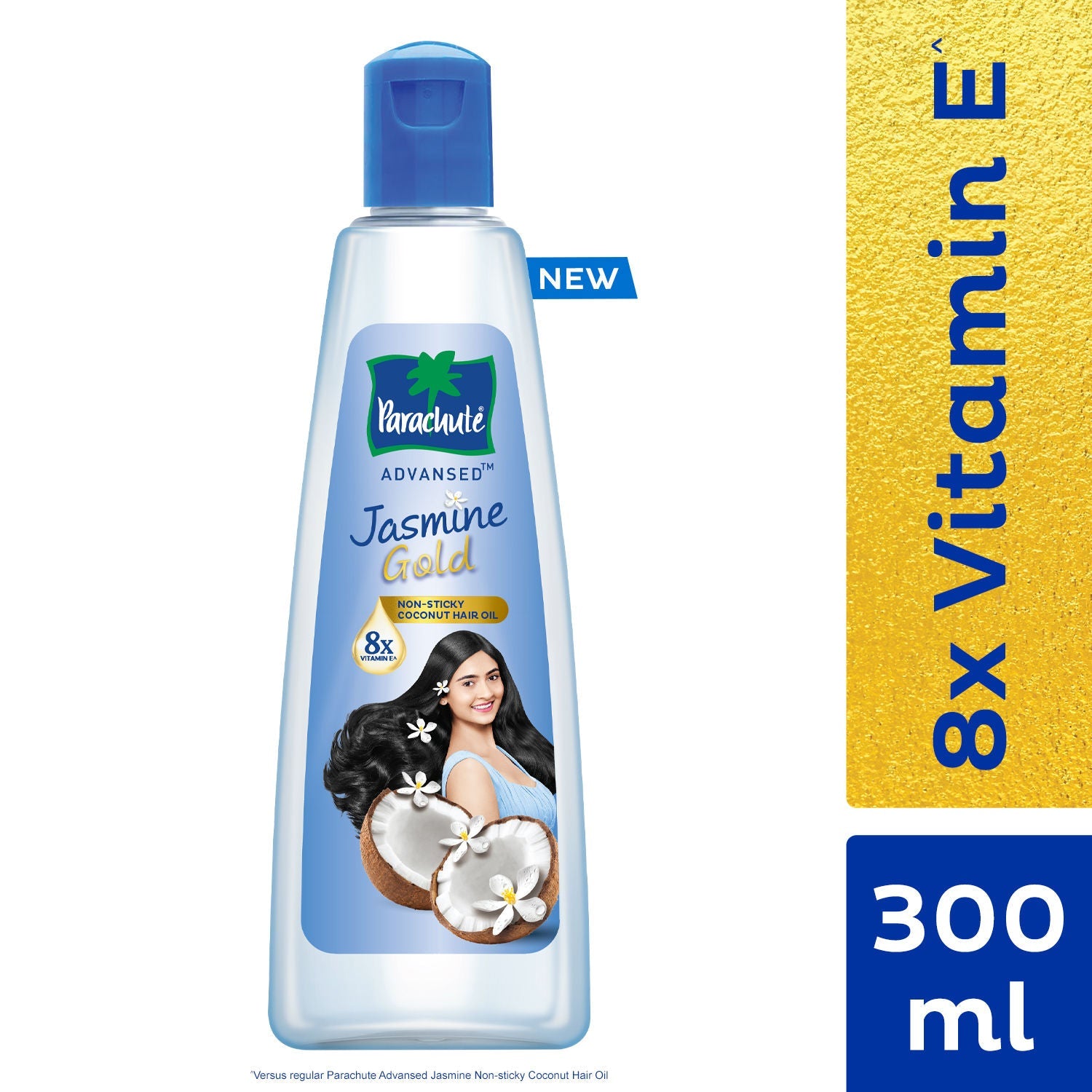Parachute Advansed Jasmine Gold Coconut Hair Oil, Vitamin-E, Super Shiny Hair, Non-sticky, 300ml Buy at Indicrest