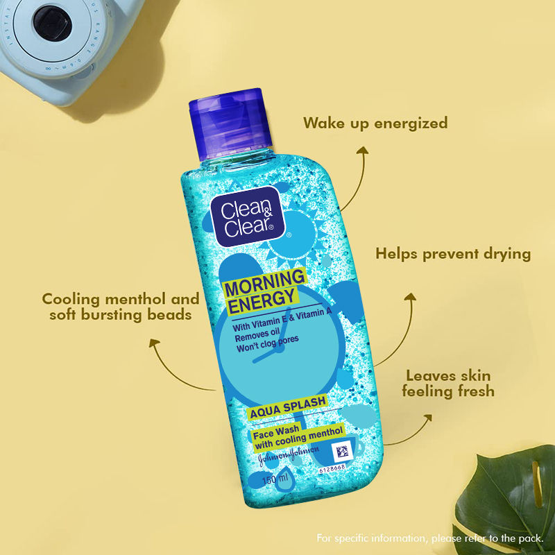 Clean & Clear Morning Energy Aqua Splash Face Wash - Gentle Cleanser with Menthol for Oily Skin, 150ml Buy at Indicrest Image 2