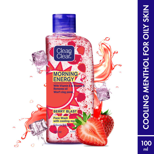 Clean & Clear Morning Energy Berry Blast Face Wash - Gentle Cleanser with Menthol for Oily Skin, 100ml Buy at Indicrest