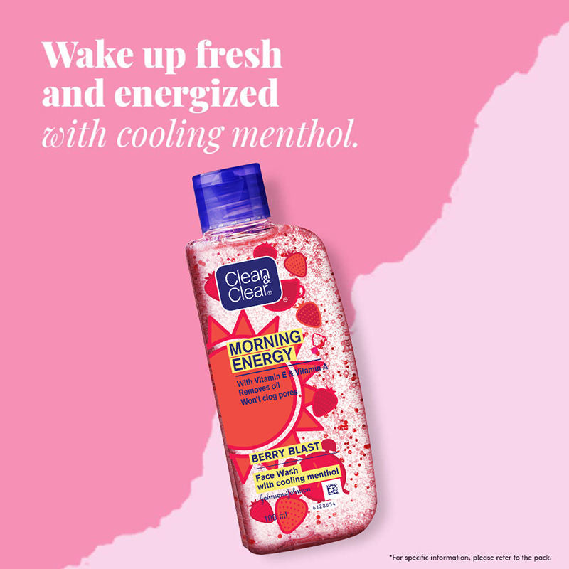 Clean & Clear Morning Energy Berry Blast Face Wash - Gentle Cleanser with Menthol for Oily Skin, 100ml Buy at Indicrest Image 4