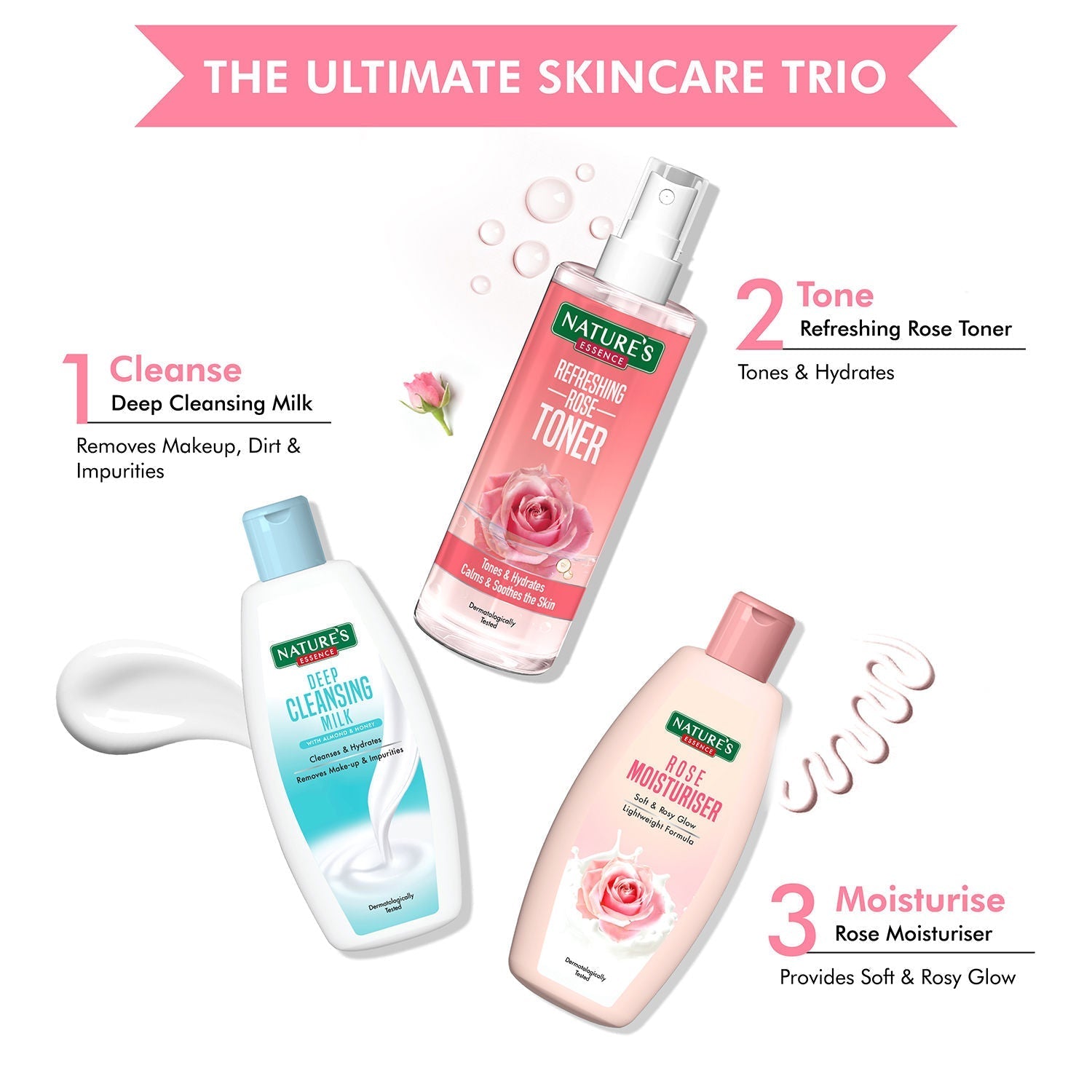Nature's Essence CTM Combo - The Ultimate Skincare Trio (Cleansing Milk, Toner & Moisturiser), 300ml Buy at Indicrest Image 3