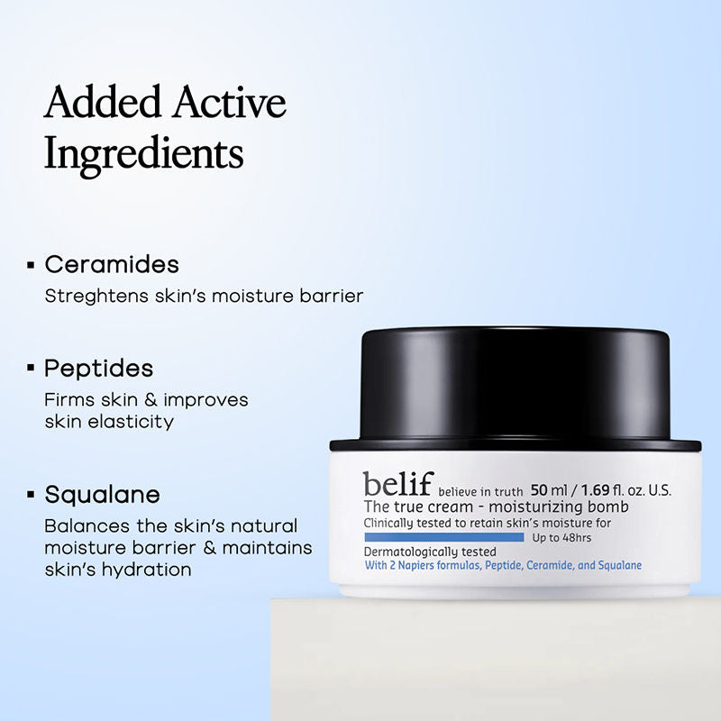 belif Moisturizing Bomb Cream-Vegan Korean Face Cream with Ceramides & Peptides For Barrier Repair, 50ml