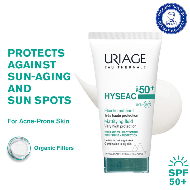 Uriage Hyseac Mattifying Fluid SPF50+ Light & Matt Texture Combition Oily Skin Dermat Recommended, 50ml, Buy from Indicrest