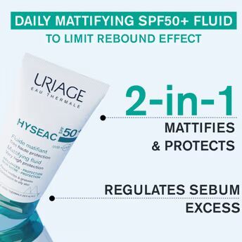 Uriage Hyseac Mattifying Fluid SPF50+ Light & Matt Texture Combition Oily Skin Dermat Recommended, 50ml