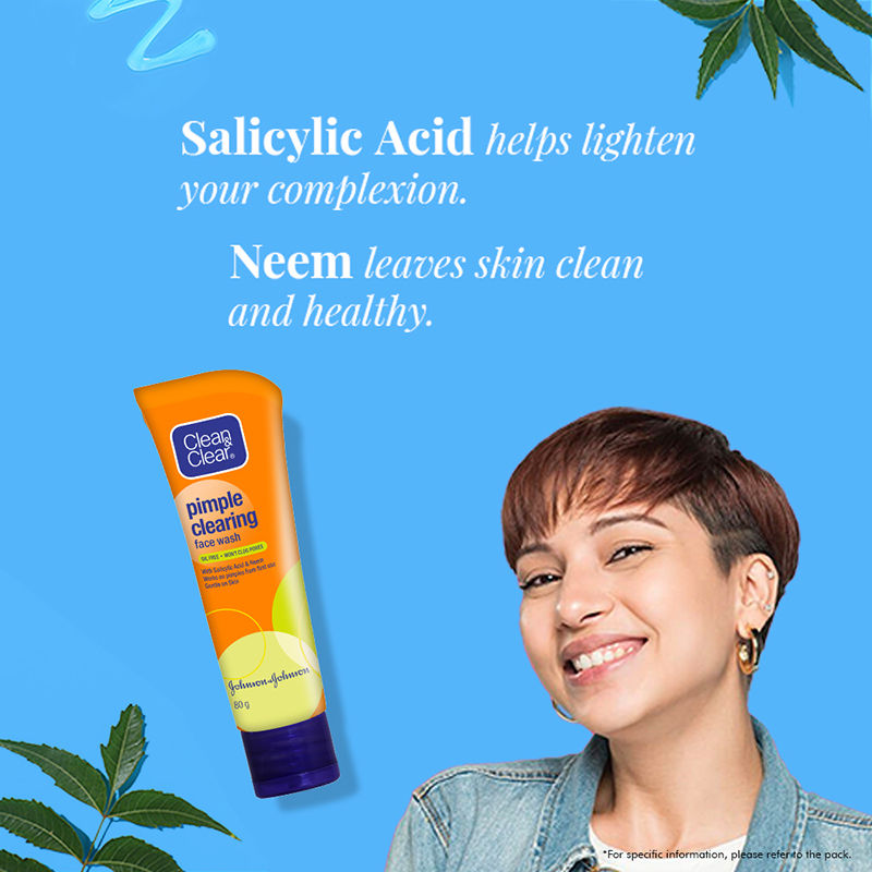 Clean & Clear Pimple Clearing Face Wash with Neem & Salicylic Acid for Oily and Acne-Prone Skin, 80g Buy at Indicrest Image 2