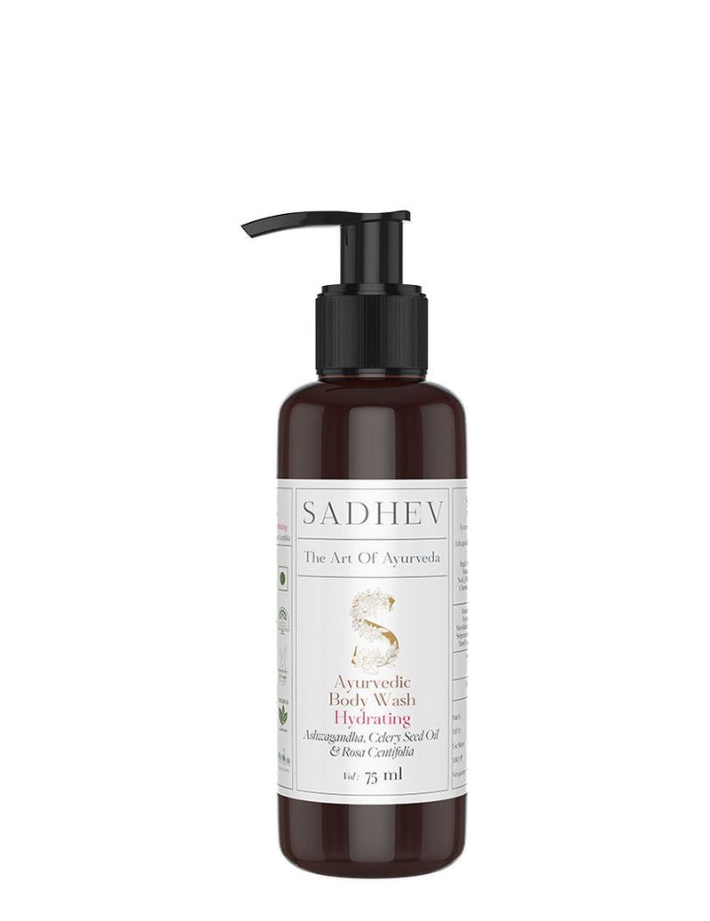 SADHEV Ayurvedic Ashwagandha, Celery Seed Oil & Rosa Centifolia Hydrating Body Wash, 75ml, Buy from Indicrest