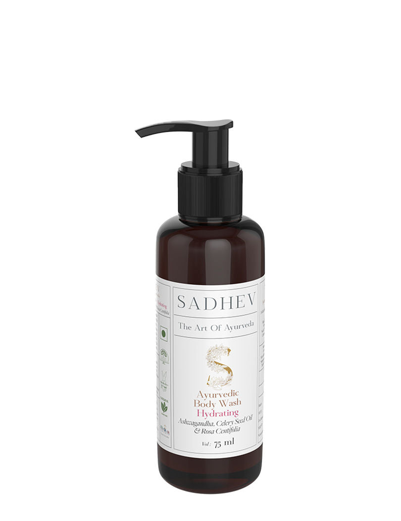 SADHEV Ayurvedic Ashwagandha, Celery Seed Oil & Rosa Centifolia Hydrating Body Wash, 75ml