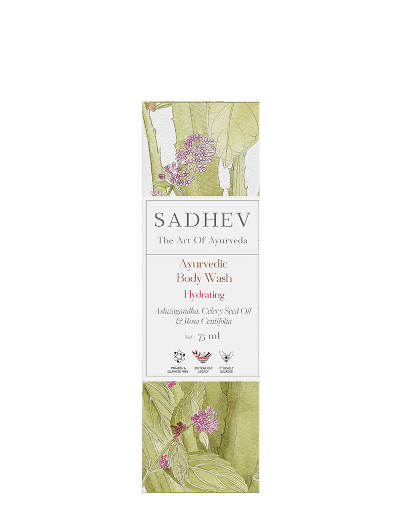 SADHEV Ayurvedic Ashwagandha, Celery Seed Oil & Rosa Centifolia Hydrating Body Wash, 75ml