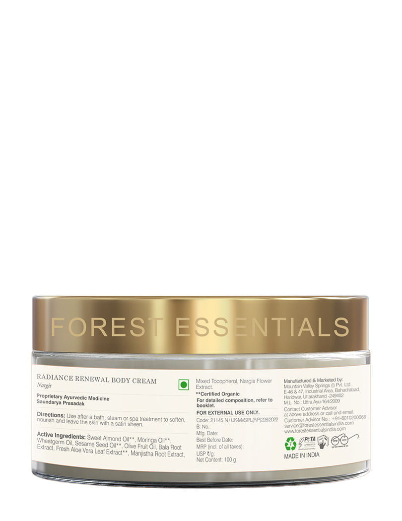 Forest Essentials Radiance Renewal Body Cream rgis - For Dry Skin Repair, 100 g