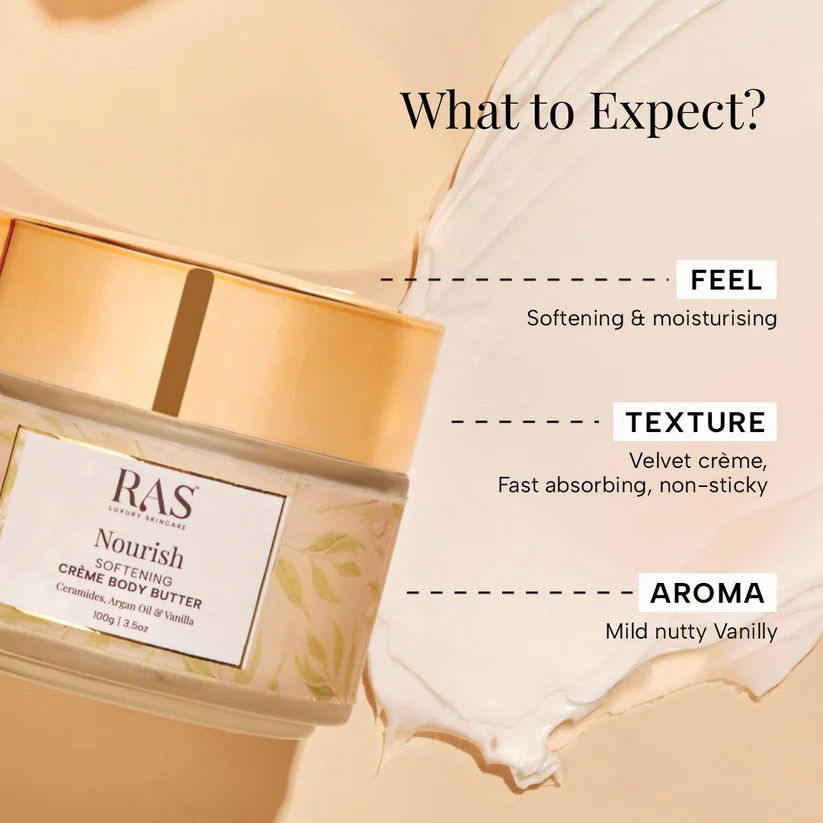 RAS Luxury Oils Nourish Softening Creme Body Butter Enriched With Argan Oil & Vanilla, 100g