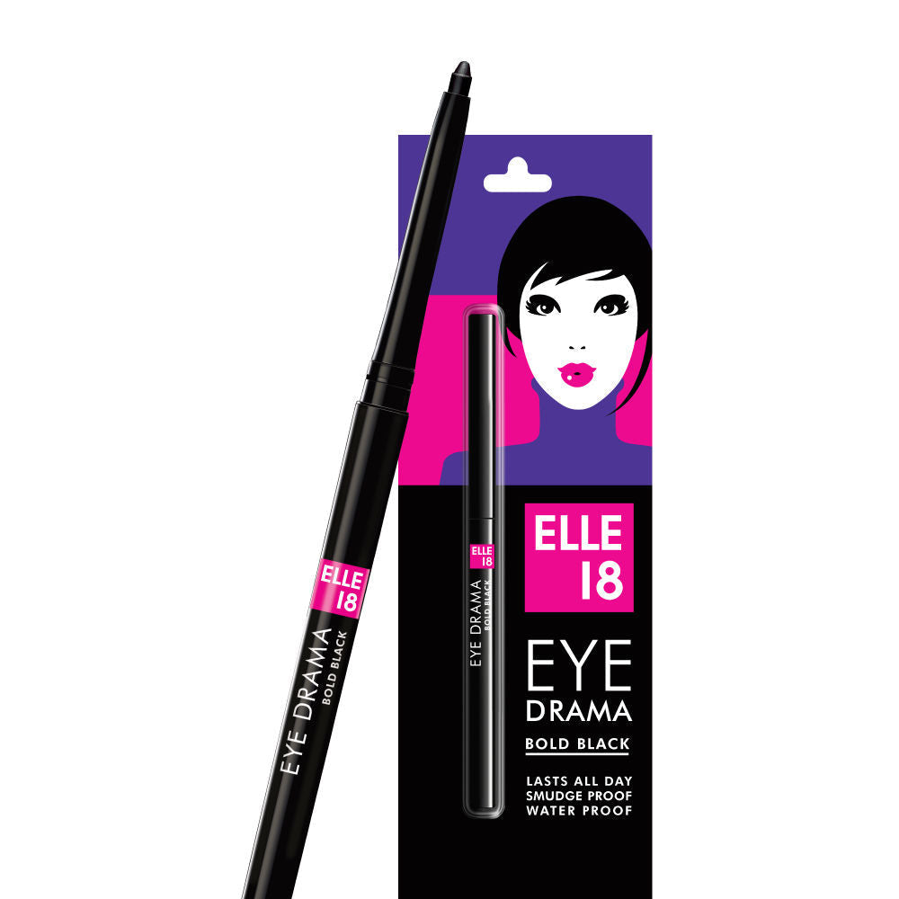 Elle 18 Eye Drama Kajal With 20Hrs Long Stay, Smudgeproof, Waterproof - Bold Black, 0.35g Buy at Indicrest Image 2